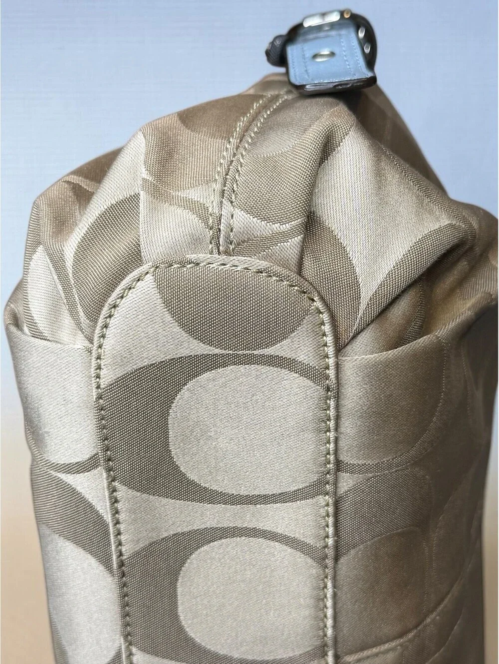 Coach Signature Hobo Bag Khaki Blue Y2K Shoulder Purse 13877